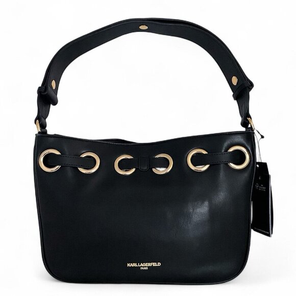 Karl Lagerfeld Black Leather Desiree Bag w/ Karl Purse Charm & Choupette Cat NWT - Picture 4 of 13